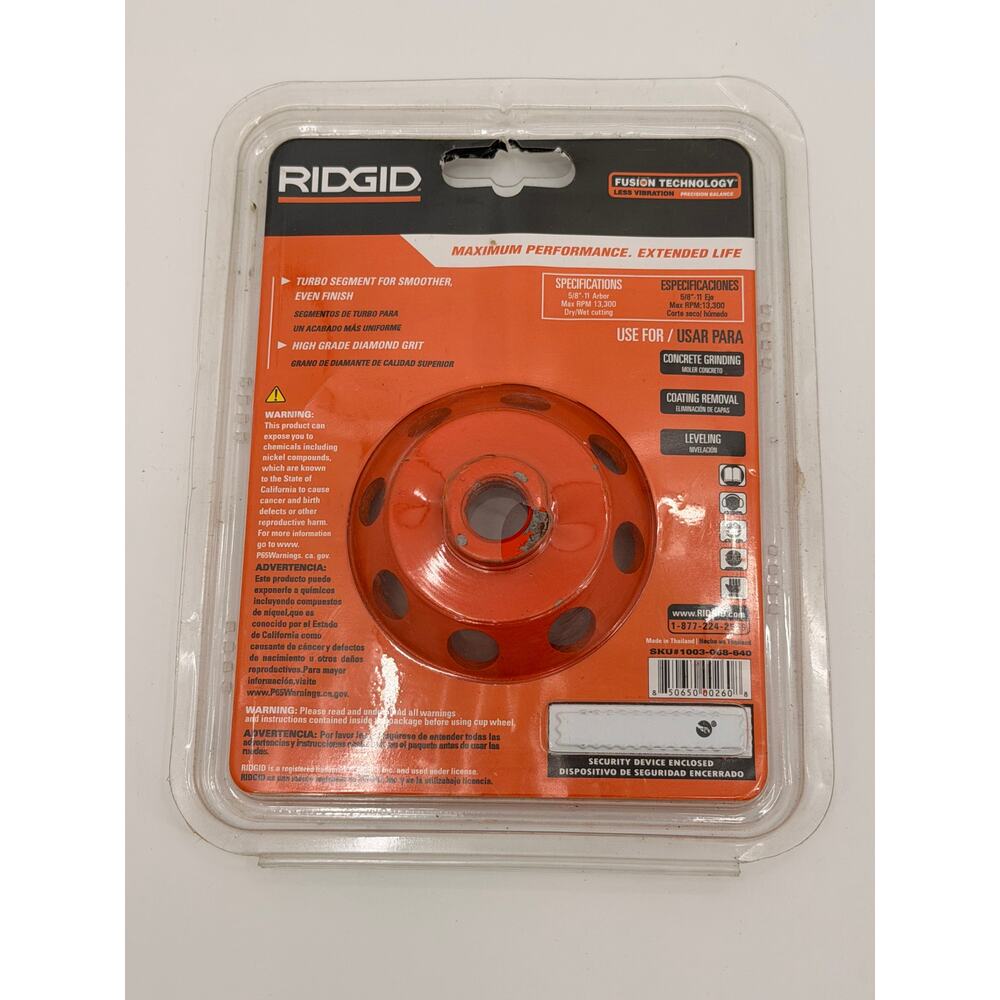 RIDGID 4.5” Turbo Diamond Cup Wheel 5/8”-11 Concrete Grinding HD-TAW45P1 NEW - Picture 2 of 2